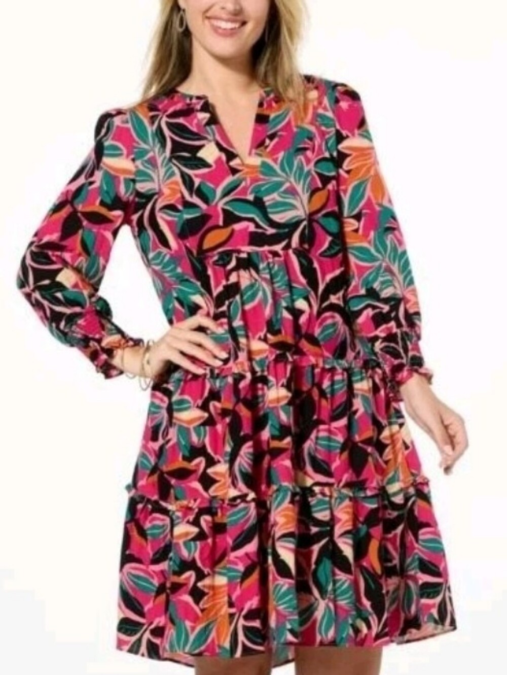 G by Guiliana  Pink Leaf-Print Tunic Dress